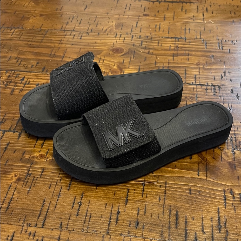 Michael Kors Black MK Logo Slide Sandals